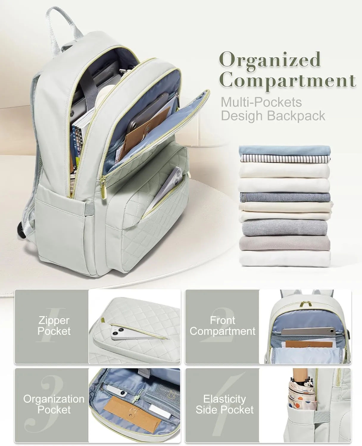 Laptop Backpack for Women Mens,Waterproof Work Business Bags College Backpack Laptop Computer Bag Travel Backpack Purse for College, Business,Travel Fits 15.6 Inch Laptop Grey