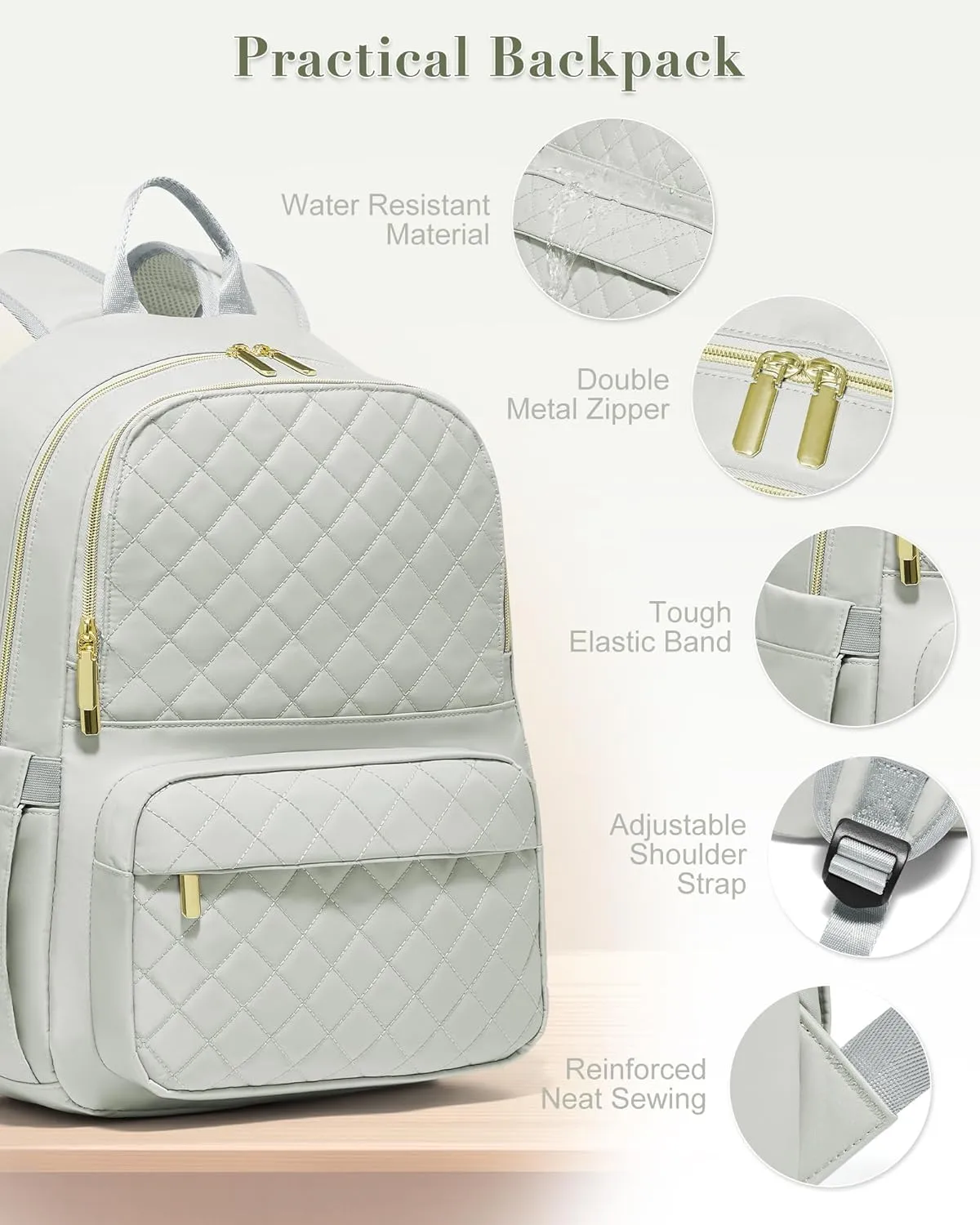 Laptop Backpack for Women Mens,Waterproof Work Business Bags College Backpack Laptop Computer Bag Travel Backpack Purse for College, Business,Travel Fits 15.6 Inch Laptop Grey