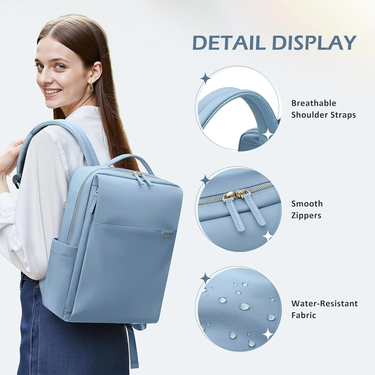 Laptop Backpack for Women, Work Business Traval Computer Backpacks with Laptop Compartment Waterproof Casual Daypack for Travel College,16Inch,Misty Blue