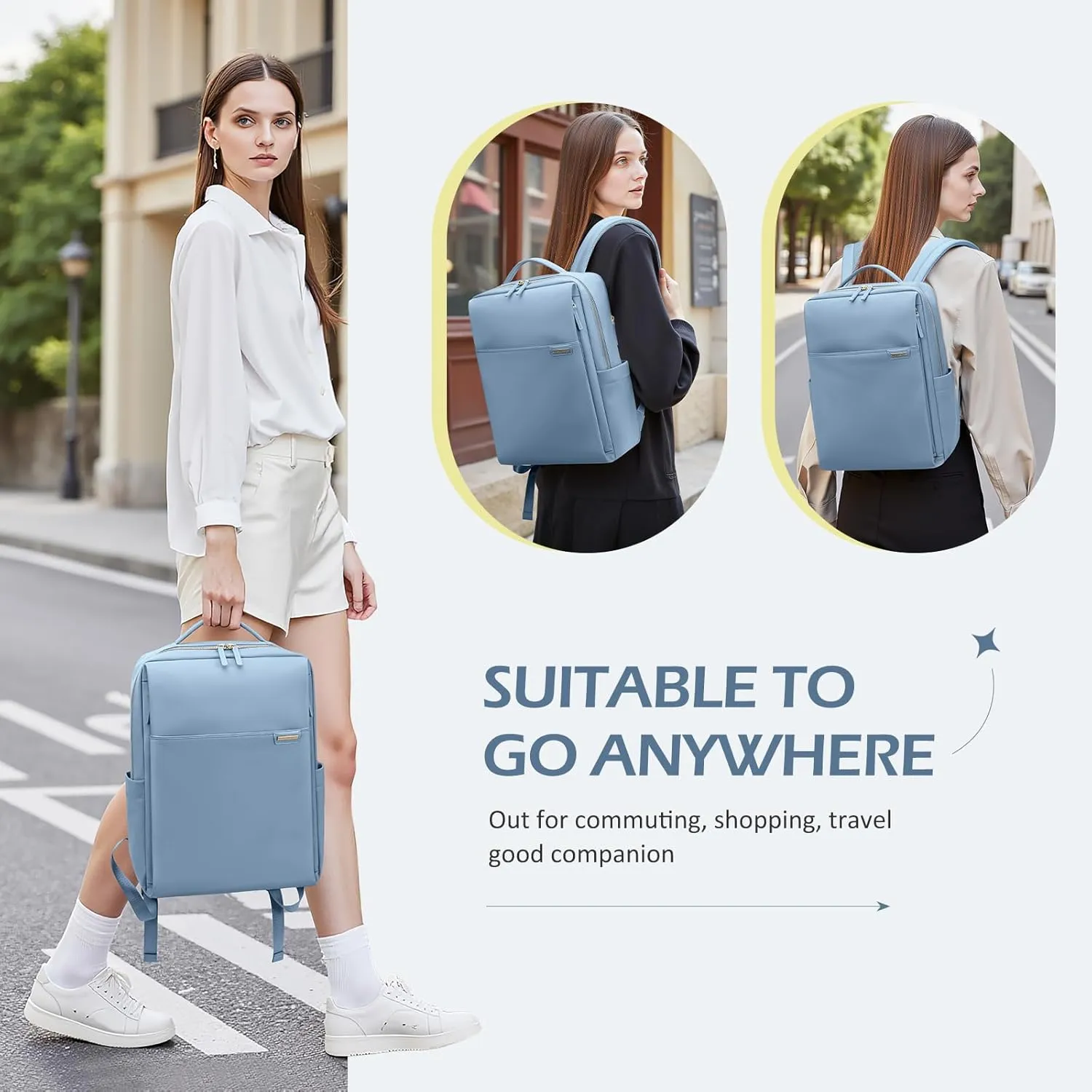 Laptop Backpack for Women, Work Business Traval Computer Backpacks with Laptop Compartment Waterproof Casual Daypack for Travel College,16Inch,Misty Blue