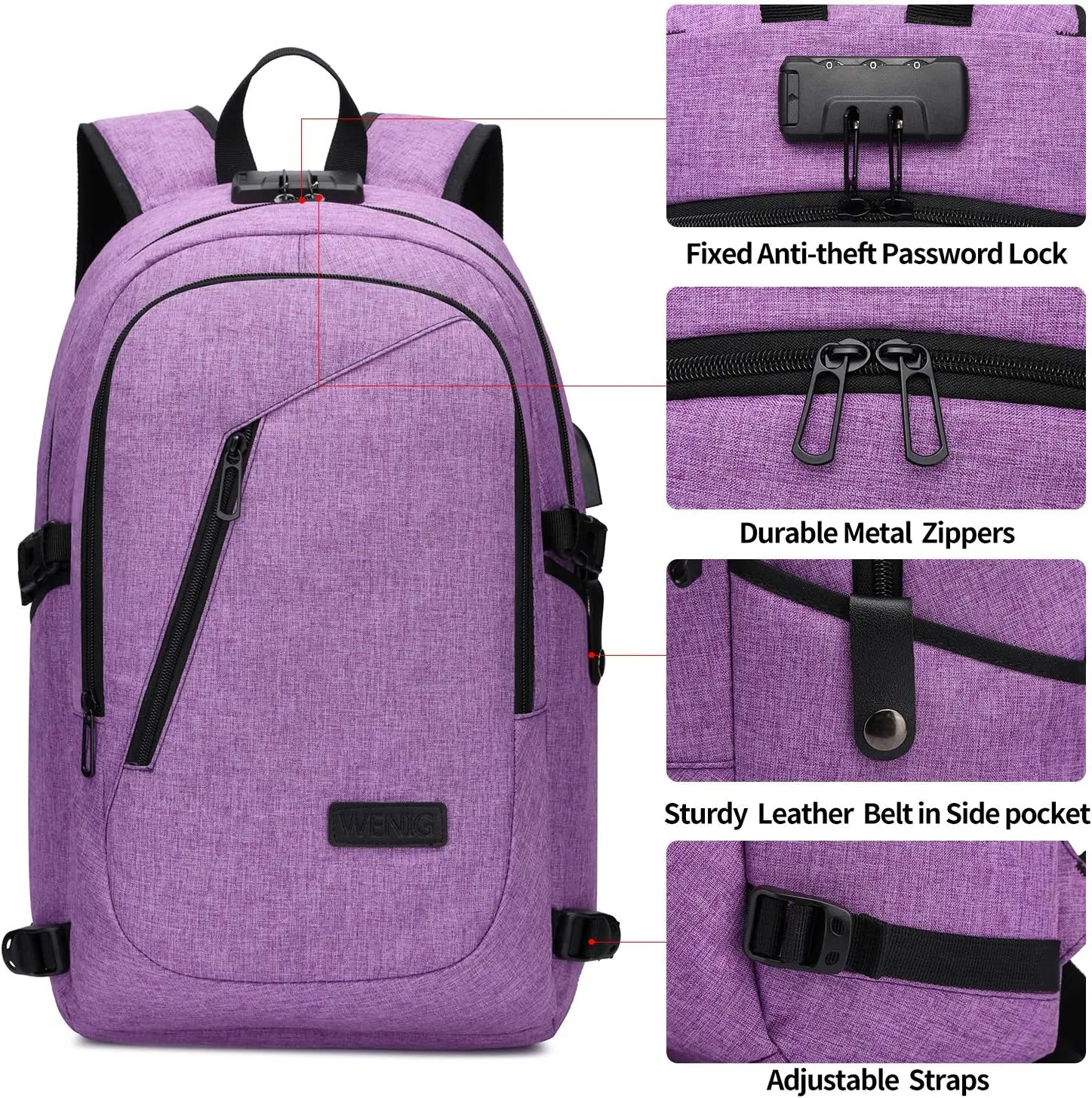 Laptop Backpack for Women,Business Backpack Anti-Theft Backpack with USB Charging Port and Lock 15.6 Inch Computer Backpacks for Women Men,Purple