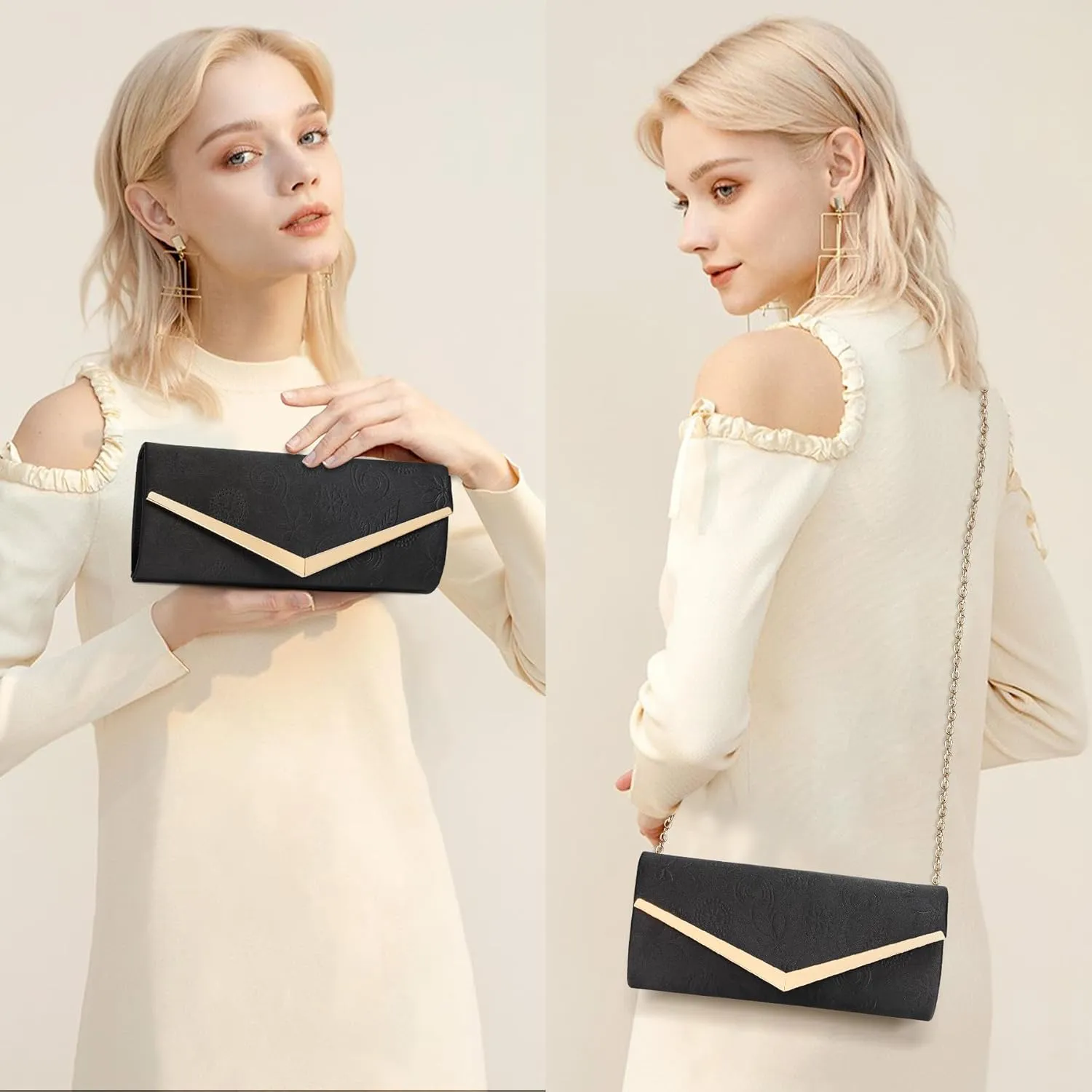 Larcenciel Clutch Purses for Women, Formal Satin Envelope Evening Bags w/Chain for Wedding, Night Out, Cocktail, Prom, Party