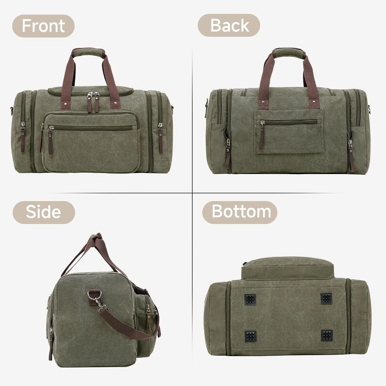 Large Canvas Travel Duffle Bag - Expandable to 67L, Durable Weekender for Men & Women - Ideal for Airplanes Travel, Gym, and Business(Olive)
