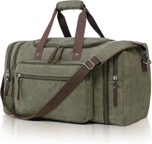 Large Canvas Travel Duffle Bag - Expandable to 67L, Durable Weekender for Men & Women - Ideal for Airplanes Travel, Gym, and Business(Olive)
