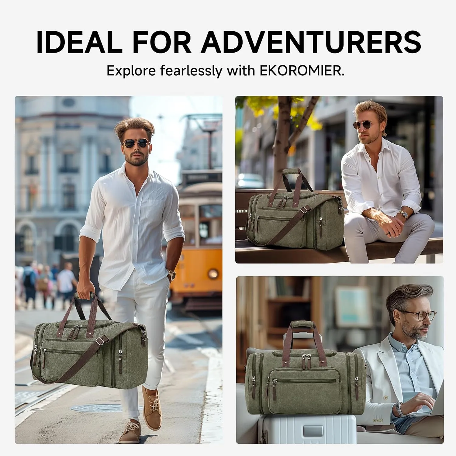 Large Canvas Travel Duffle Bag - Expandable to 67L, Durable Weekender for Men & Women - Ideal for Airplanes Travel, Gym, and Business(Olive)
