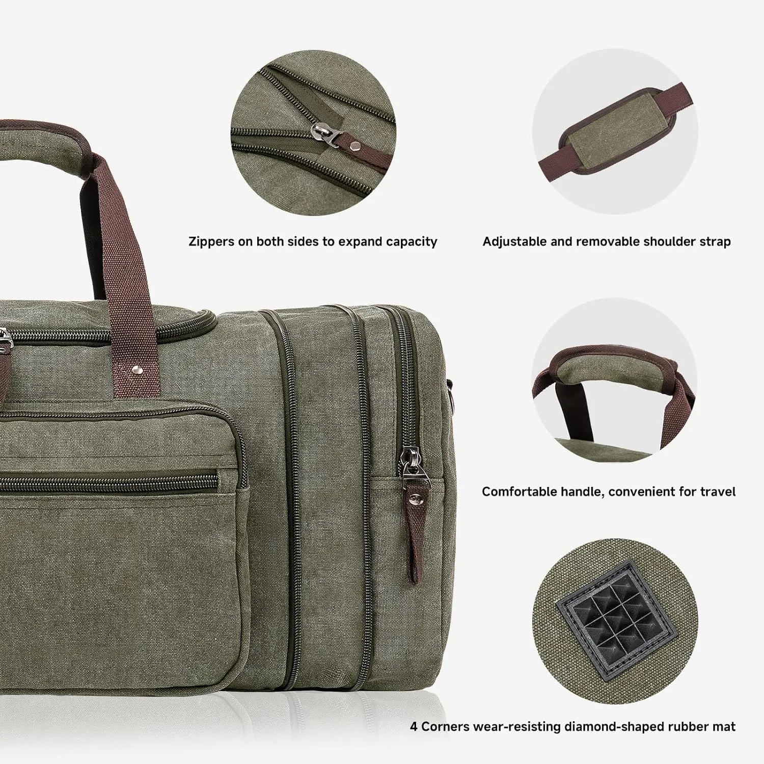 Large Canvas Travel Duffle Bag - Expandable to 67L, Durable Weekender for Men & Women - Ideal for Airplanes Travel, Gym, and Business(Olive)