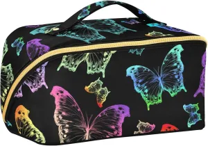 Large Capacity Cosmetic Bag Travel Makeup Bags Butterfly Wide Open Portable Toiletry Bag Make up Organizer Pouch with Handle