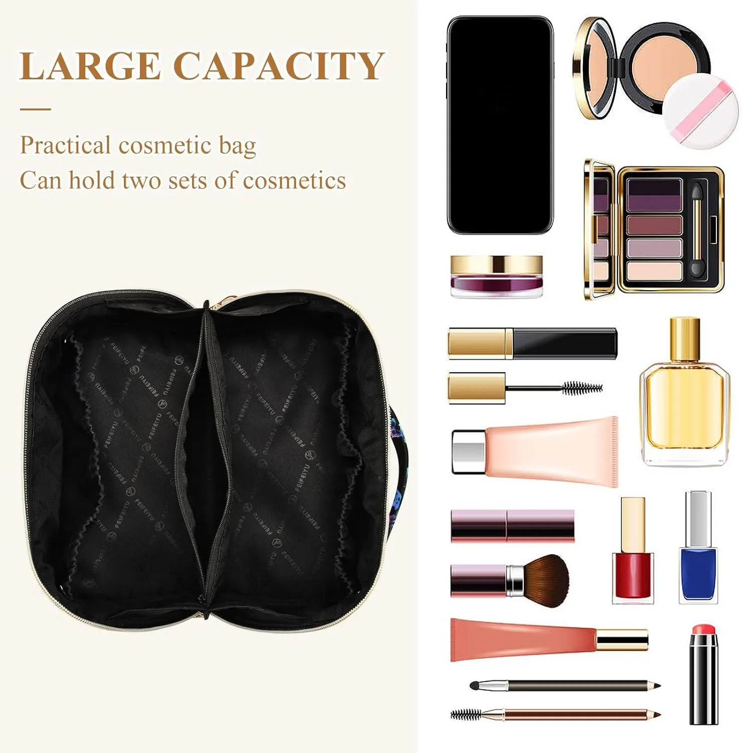 Large Capacity Cosmetic Bag Travel Makeup Bags Butterfly Wide Open Portable Toiletry Bag Make up Organizer Pouch with Handle