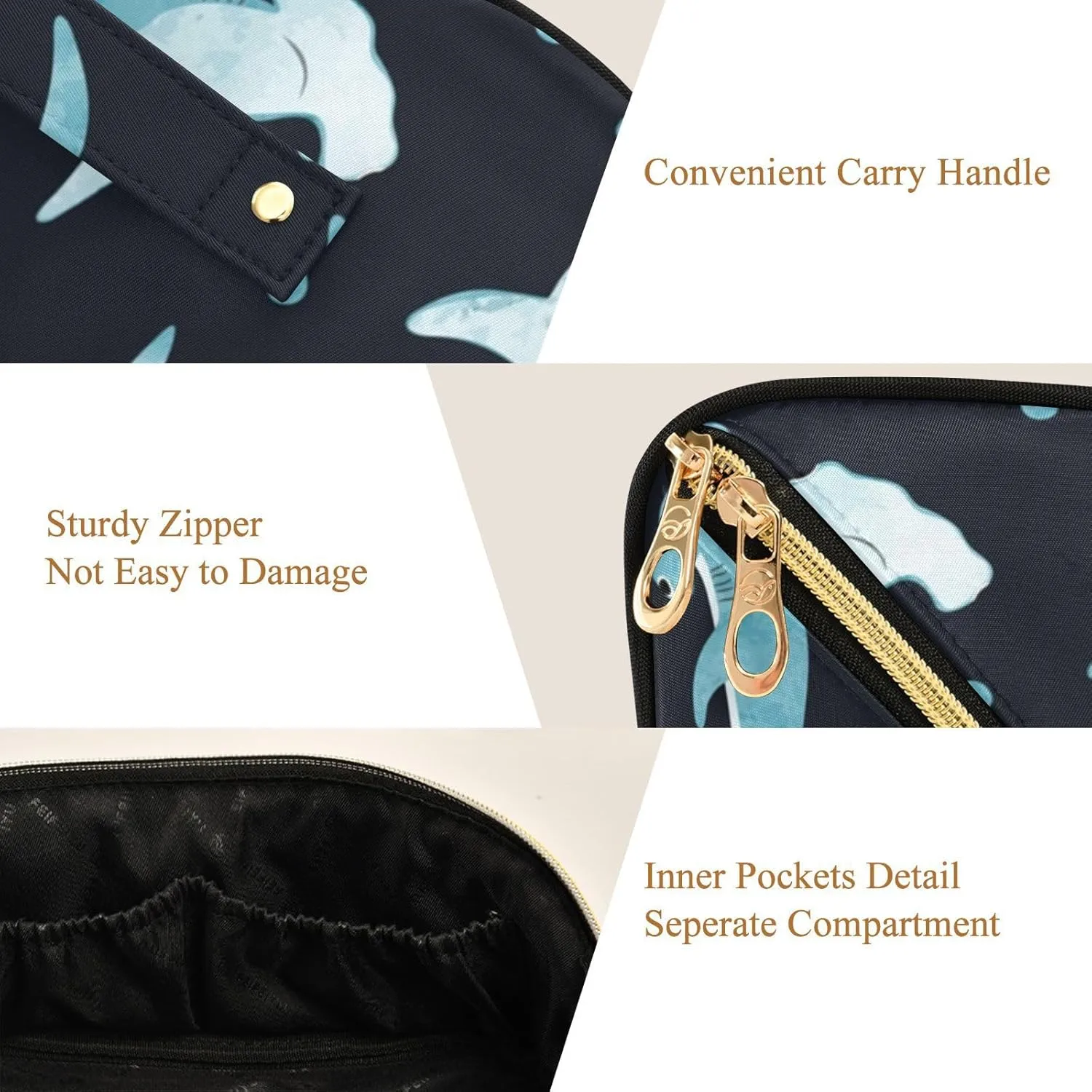 Large Capacity Cosmetic Bag Travel Makeup Bags Hammerhead Shark Wide Open Portable Toiletry Bag Make up Organizer Pouch with Handle