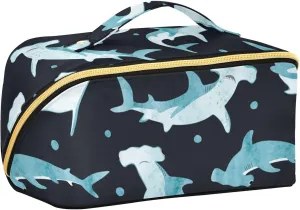 Large Capacity Cosmetic Bag Travel Makeup Bags Hammerhead Shark Wide Open Portable Toiletry Bag Make up Organizer Pouch with Handle