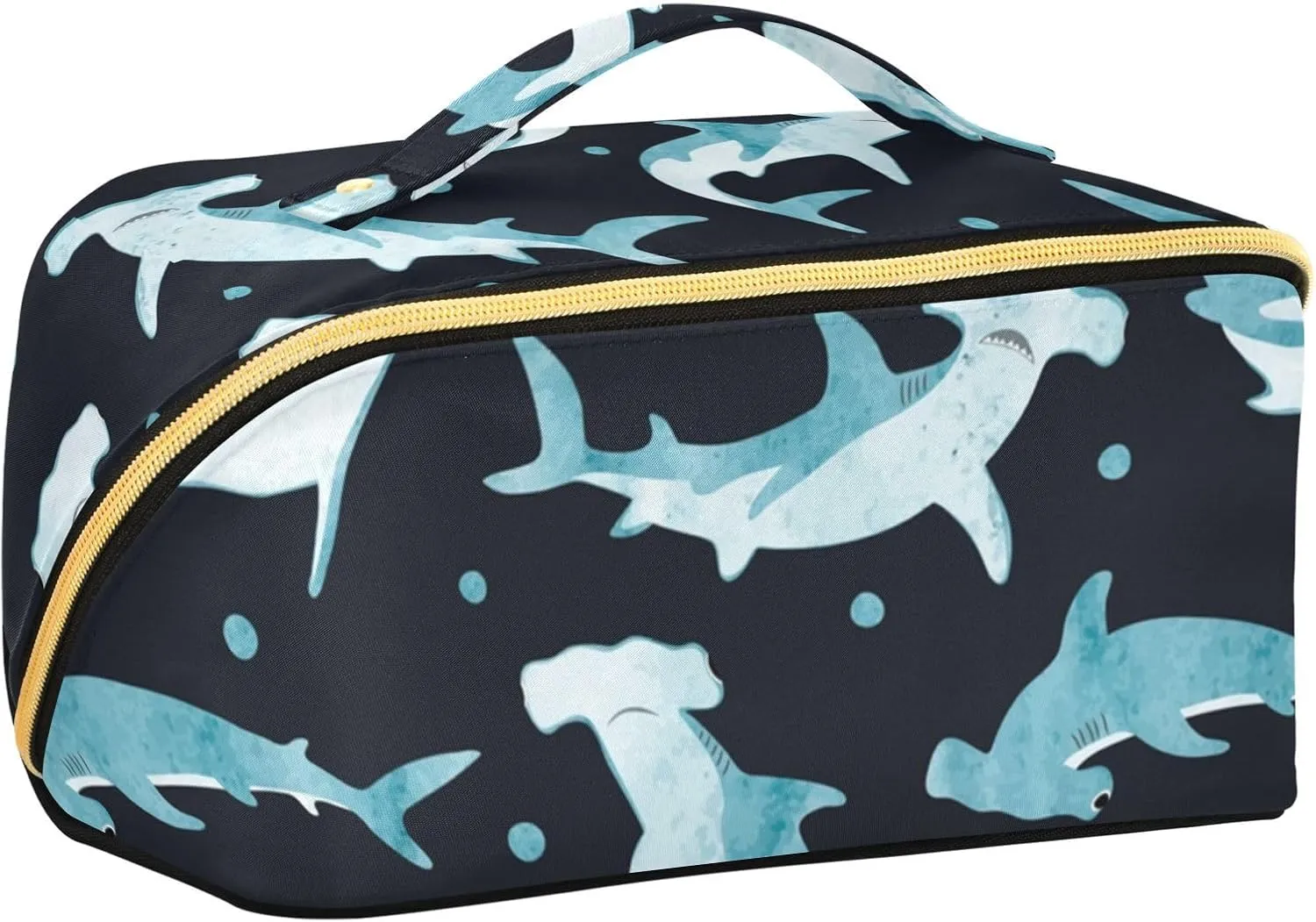 Large Capacity Cosmetic Bag Travel Makeup Bags Hammerhead Shark Wide Open Portable Toiletry Bag Make up Organizer Pouch with Handle