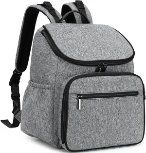 Large Capacity Diaper Bag Backpack with Stroller Buckle, Water-Resistant Travel Backpack with Insulated Pockets (Neoprene, Grey)