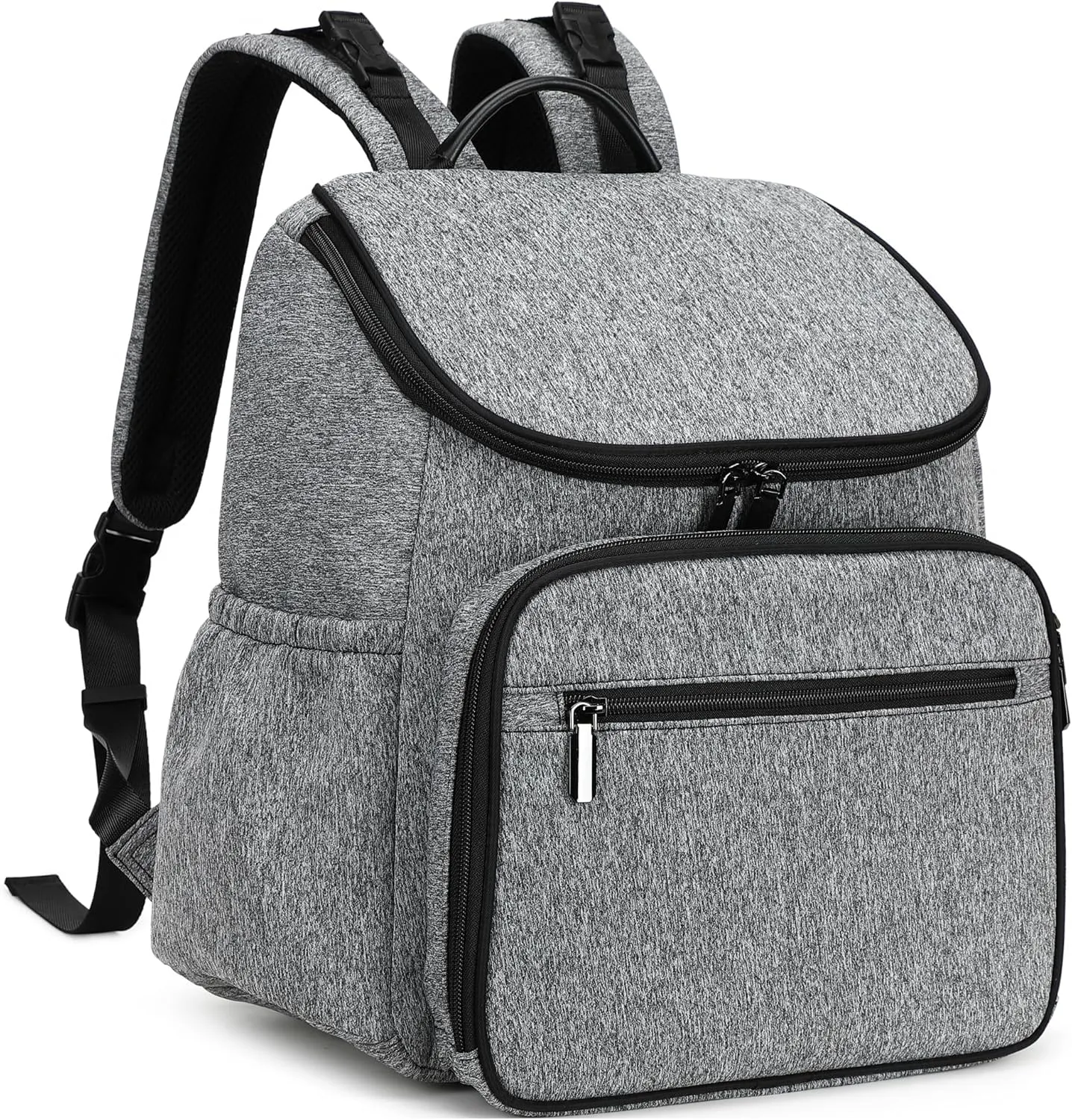 Large Capacity Diaper Bag Backpack with Stroller Buckle, Water-Resistant Travel Backpack with Insulated Pockets (Neoprene, Grey)