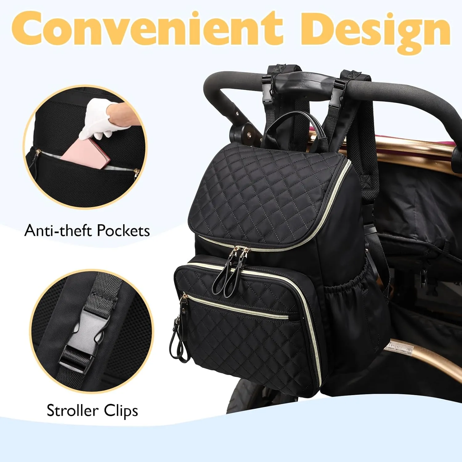 Large Capacity Diaper Bag Backpack with Stroller Buckle, Water-Resistant Travel Backpack with Insulated Pockets (Neoprene, Grey)