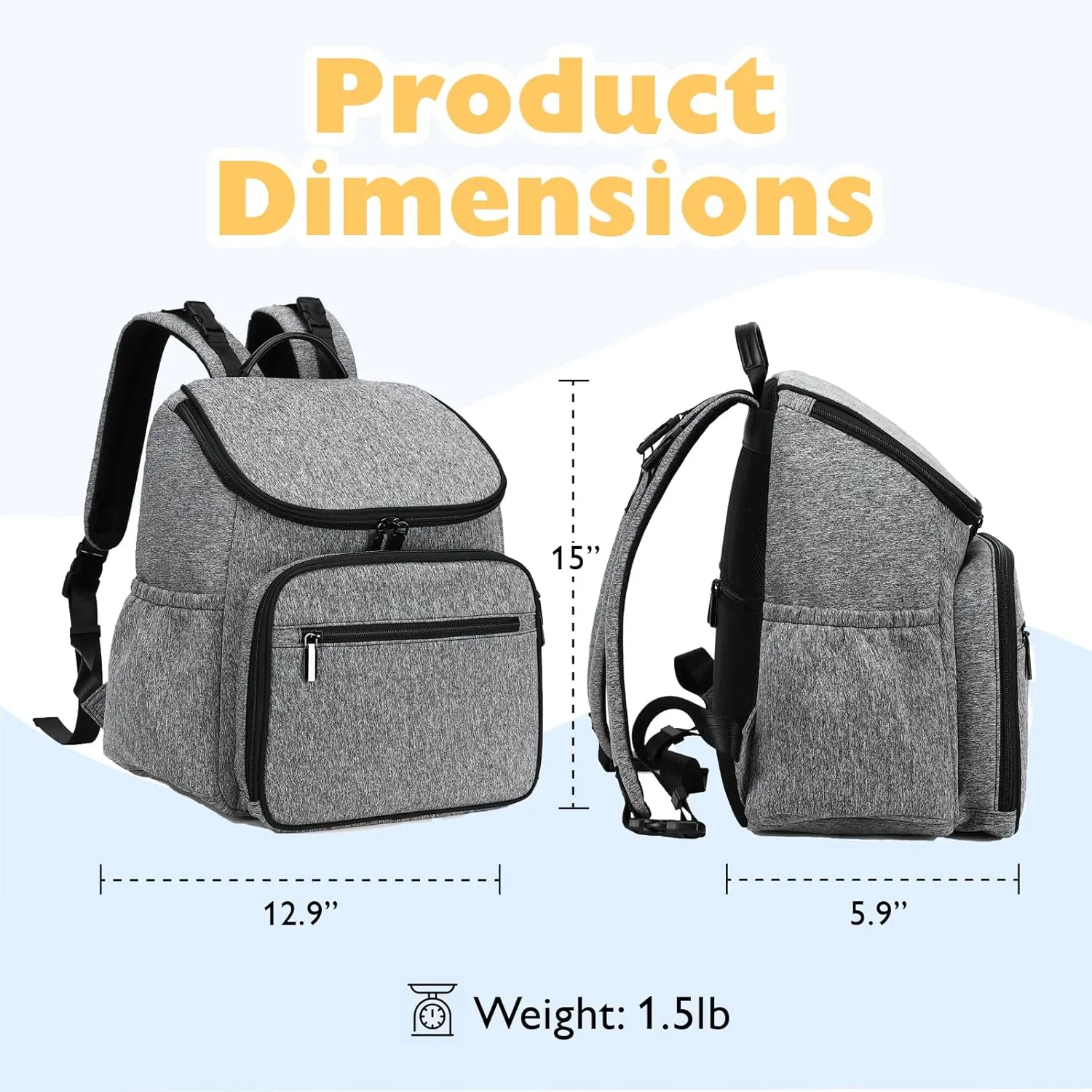 Large Capacity Diaper Bag Backpack with Stroller Buckle, Water-Resistant Travel Backpack with Insulated Pockets (Neoprene, Grey)