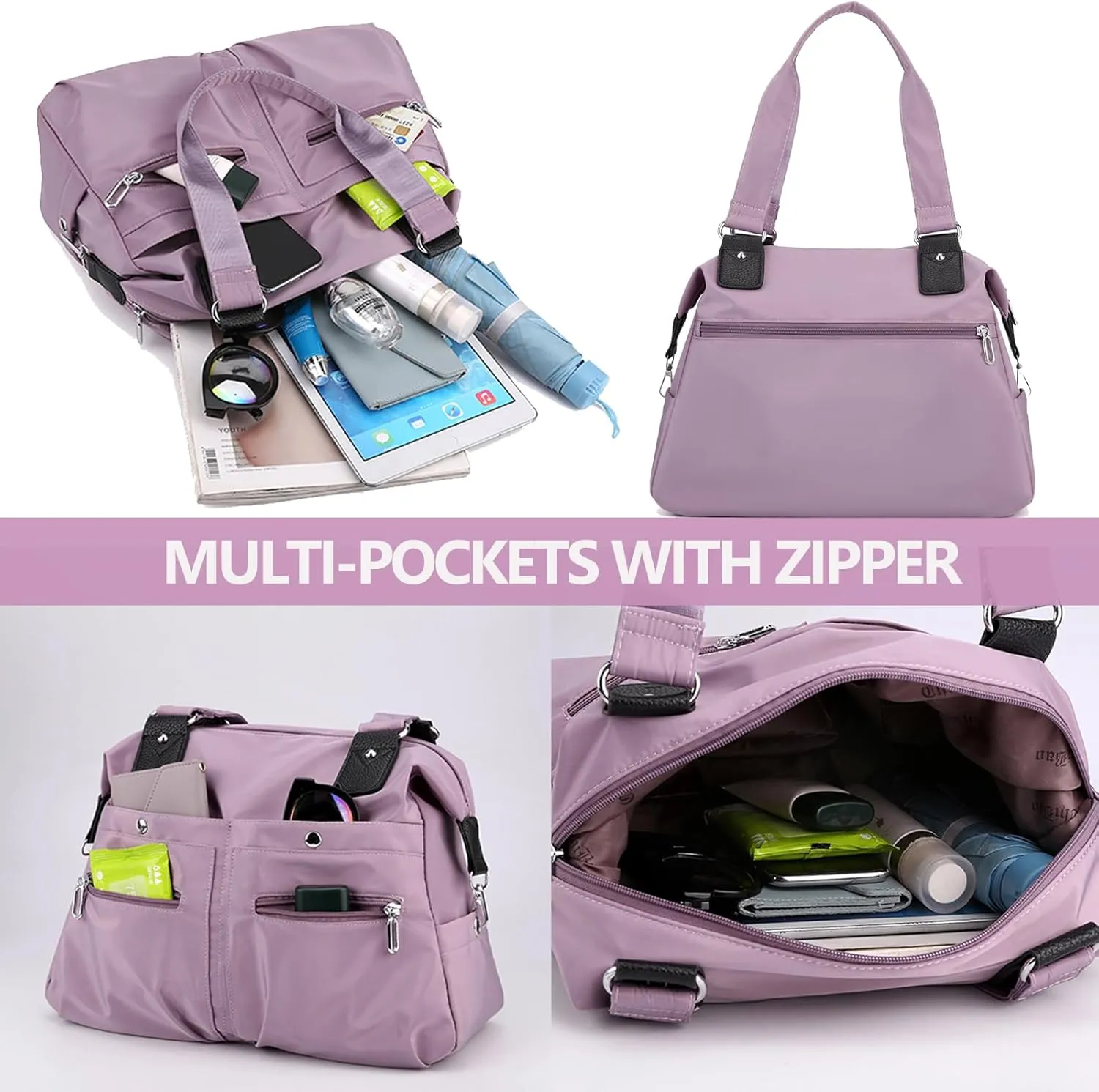 Large Capacity Lightweight Waterproof Multi-Pocket Nylon Shoulder Bag with Zipper, Crossbody Travel Messenger Bag