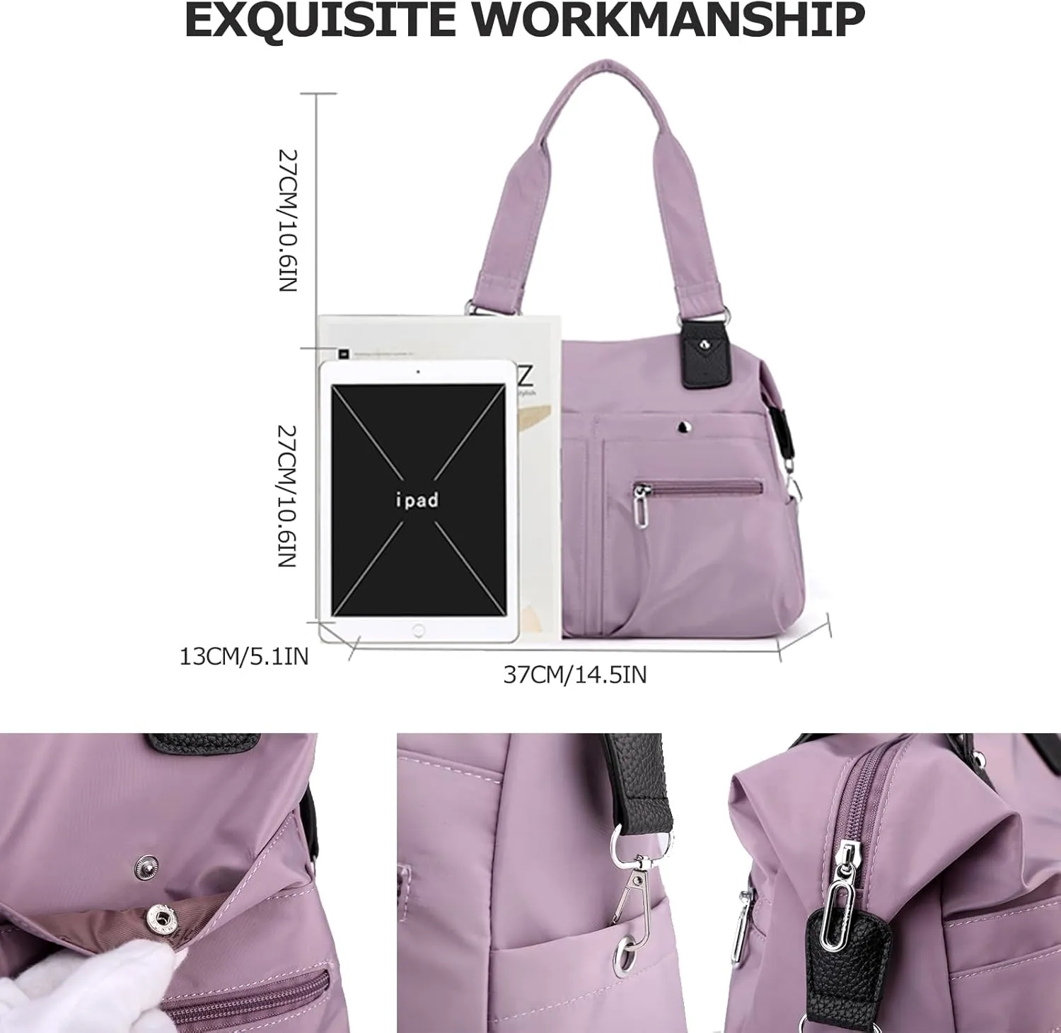 Large Capacity Lightweight Waterproof Multi-Pocket Nylon Shoulder Bag with Zipper, Crossbody Travel Messenger Bag