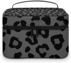 Large Capacity Makeup Bag for Women, Multifunctional Portable Cosmetic Case Dark Gray Black Leopard Cheetah Print Toiletry Organizer Bag Travel Accessories