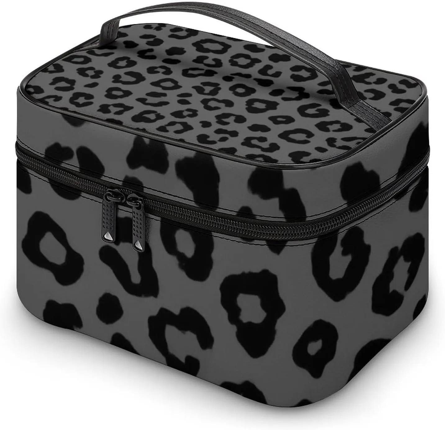 Large Capacity Makeup Bag for Women, Multifunctional Portable Cosmetic Case Dark Gray Black Leopard Cheetah Print Toiletry Organizer Bag Travel Accessories