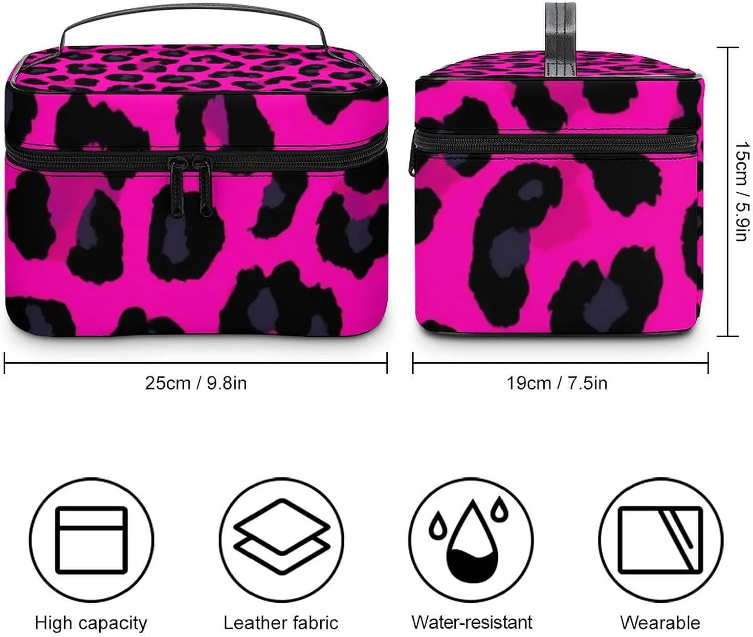 Large Capacity Makeup Organizer Bag, Portable Stylish Cosmetic Case with Zipper Pouch Pink Cheetah Leopard Print Toiletry Storage Bag Travel Accessories
