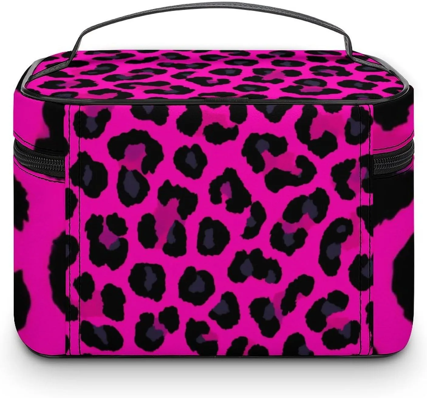 Large Capacity Makeup Organizer Bag, Portable Stylish Cosmetic Case with Zipper Pouch Pink Cheetah Leopard Print Toiletry Storage Bag Travel Accessories