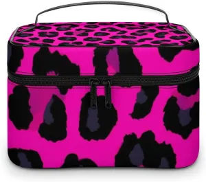 Large Capacity Makeup Organizer Bag, Portable Stylish Cosmetic Case with Zipper Pouch Pink Cheetah Leopard Print Toiletry Storage Bag Travel Accessories
