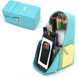 Large Capacity Multifunction Canvas Pouch - Standing Pencil Case for School Supplies & Office Organization (Mint Green)