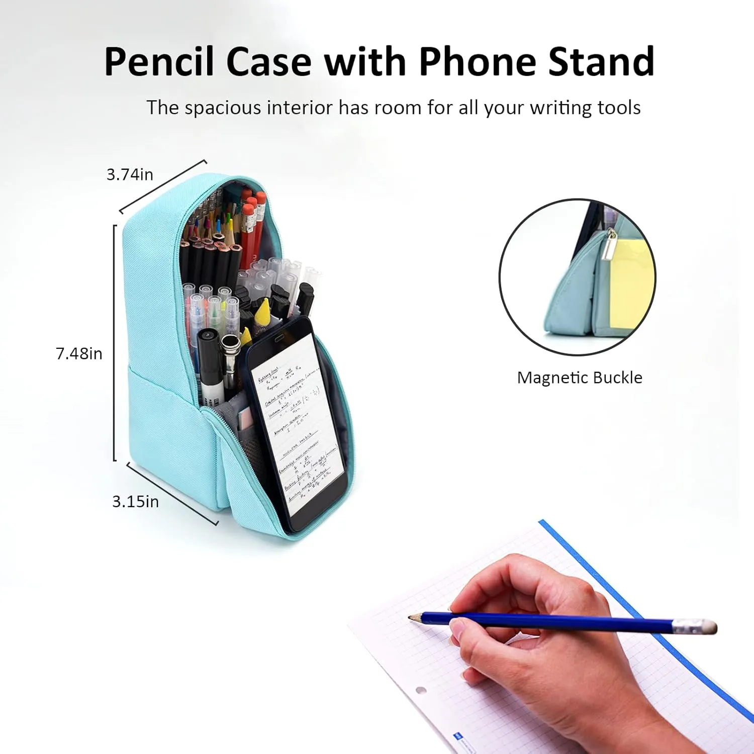 Large Capacity Multifunction Canvas Pouch - Standing Pencil Case for School Supplies & Office Organization (Mint Green)