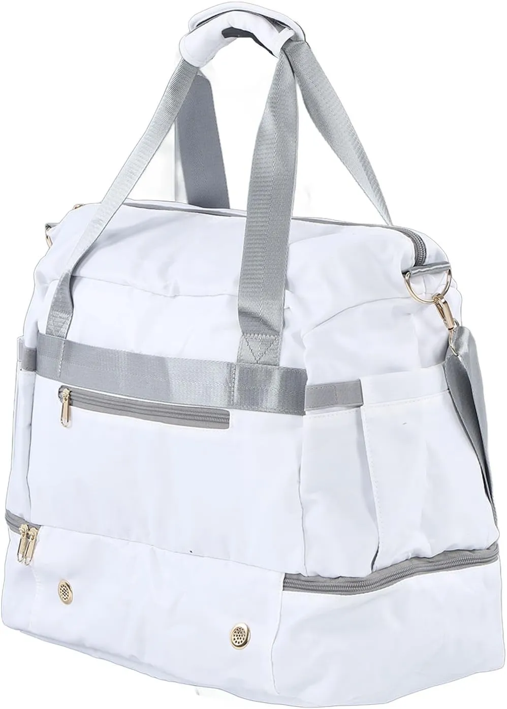 Large Capacity Weekender with USB Charging Port - Polyester for Women, Ideal for Travel, Gym, and Sports Activities (White)