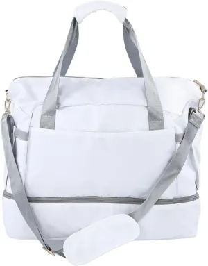 Large Capacity Weekender with USB Charging Port - Polyester for Women, Ideal for Travel, Gym, and Sports Activities (White)