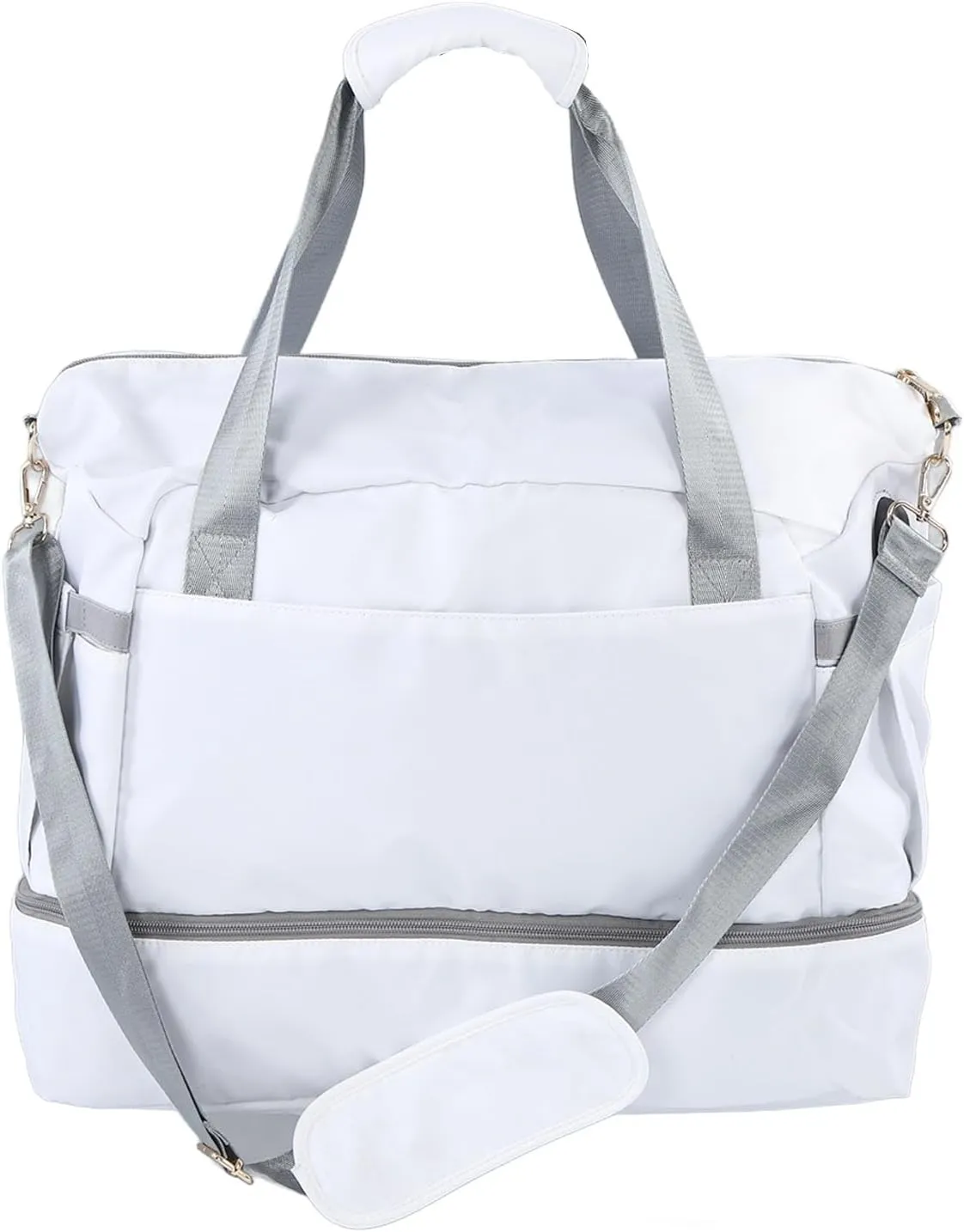 Large Capacity Weekender with USB Charging Port - Polyester for Women, Ideal for Travel, Gym, and Sports Activities (White)