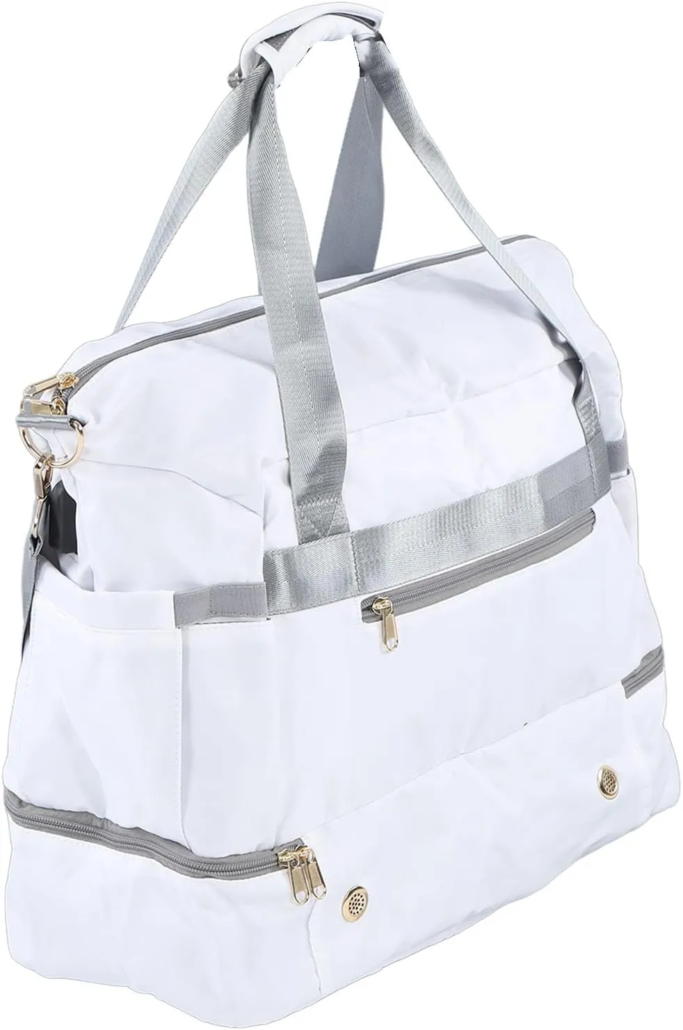 Large Capacity Weekender with USB Charging Port - Polyester for Women, Ideal for Travel, Gym, and Sports Activities (White)