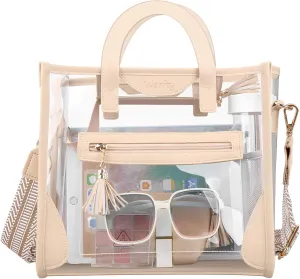 Large Clear Tote Bag, Clear Purse Handbag Crossbody Bag for Women Stadium Events Approved (with Inner Pouch)