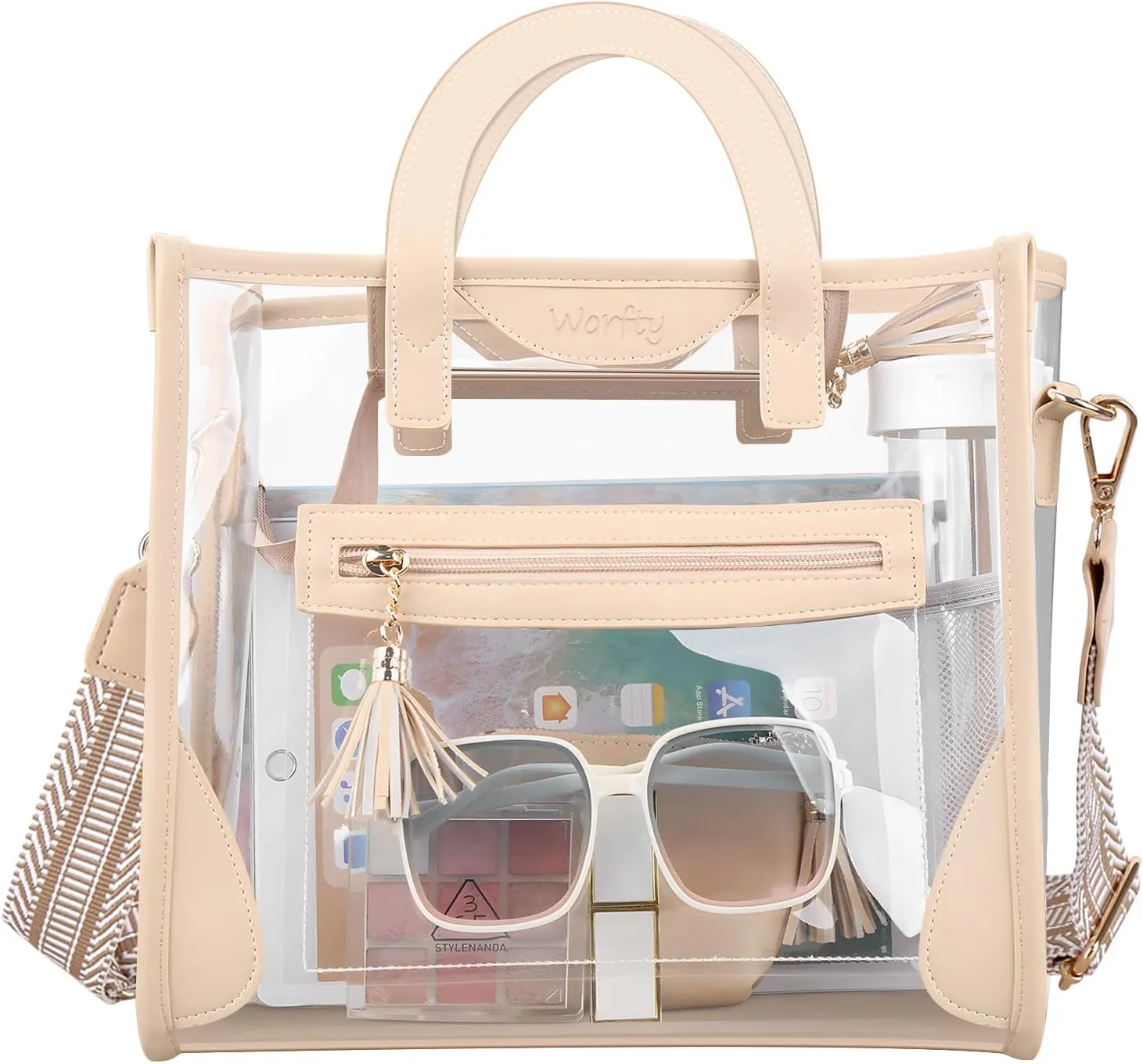 Large Clear Tote Bag, Clear Purse Handbag Crossbody Bag for Women Stadium Events Approved (with Inner Pouch)