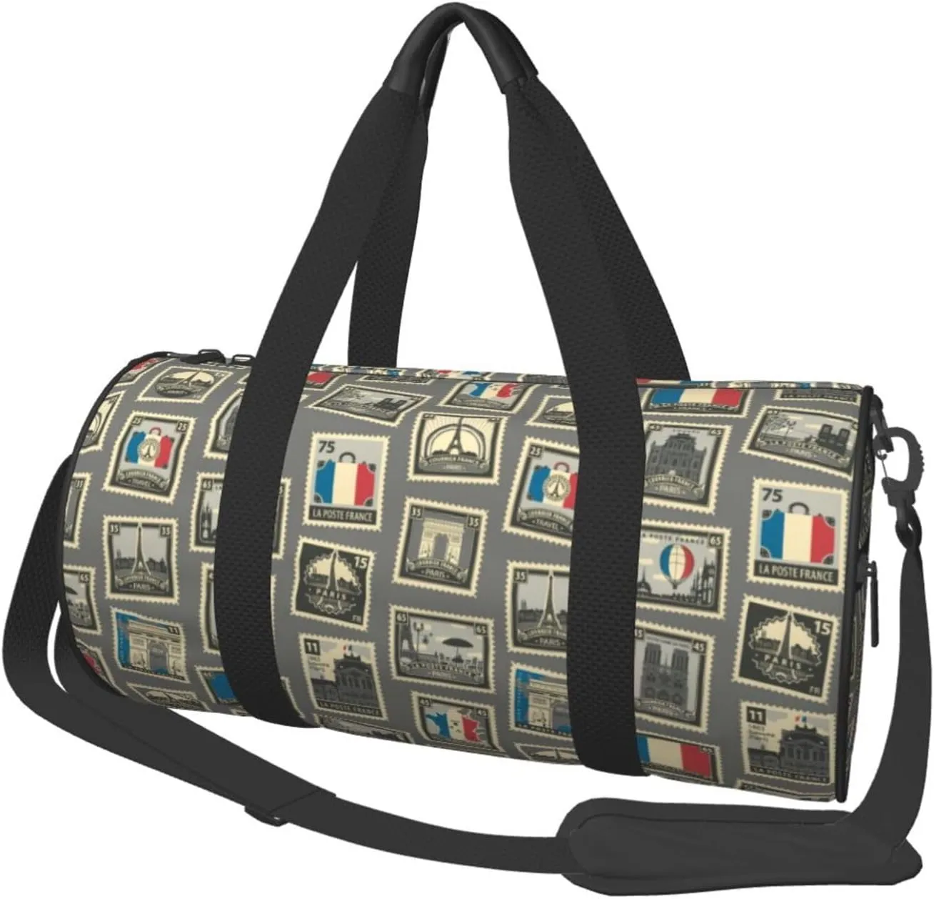 Large Duffle Bag for Travel - France Stamp Pattern Gym Bag for Women Men, Foldable Travel Bags for Women Men with Zippered Multiple Pockets