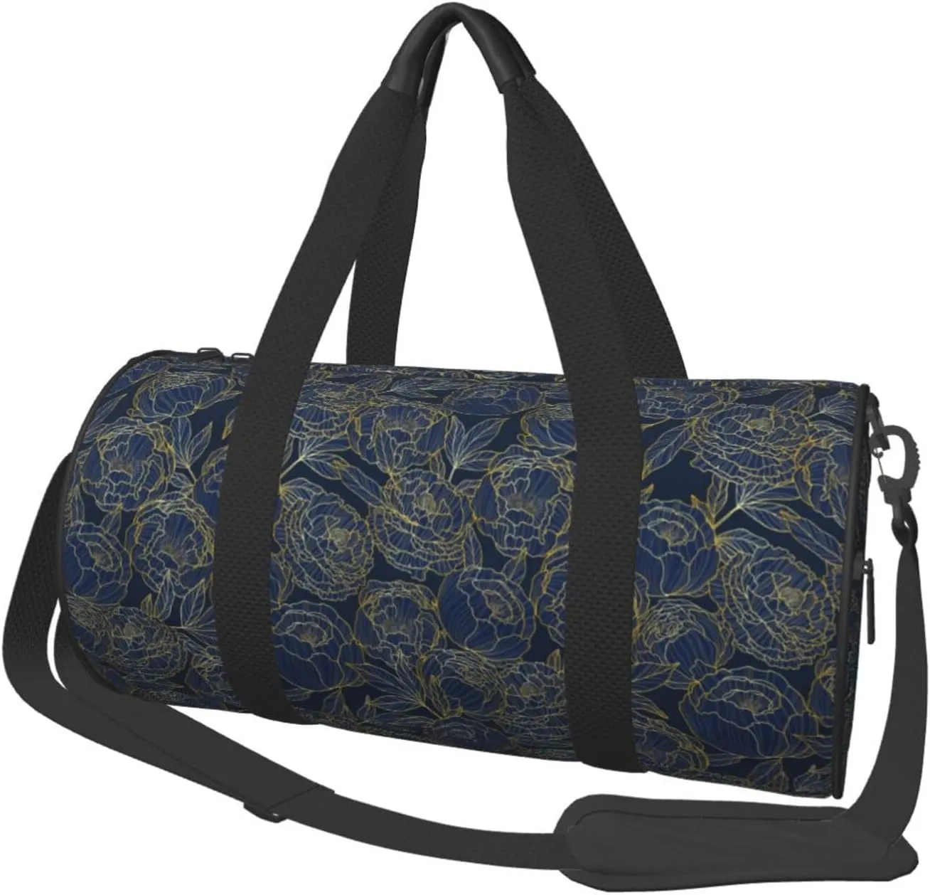 Large Duffle Bag for Travel - Golden Peonies Gym Bag for Women Men, Foldable Travel Bags for Women Men with Zippered Multiple Pockets