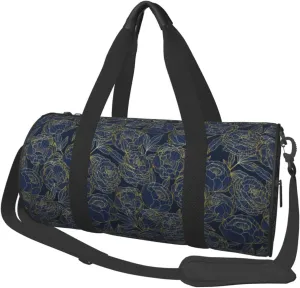 Large Duffle Bag for Travel - Golden Peonies Gym Bag for Women Men, Foldable Travel Bags for Women Men with Zippered Multiple Pockets