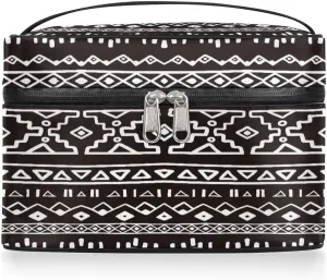 Large Makeup Bag Aztec African Retro Cosmetic Bag, Travel Toiletry Bag for Women Cute Skincare Pouches with Handle Divider,Portable Aesthetic Makeup Box Organizer Bag for Girls