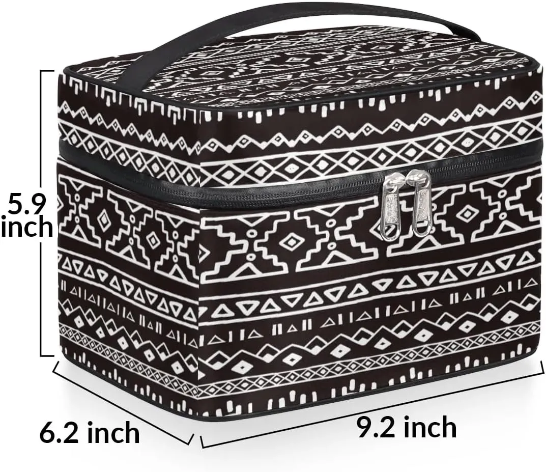 Large Makeup Bag Aztec African Retro Cosmetic Bag, Travel Toiletry Bag for Women Cute Skincare Pouches with Handle Divider,Portable Aesthetic Makeup Box Organizer Bag for Girls