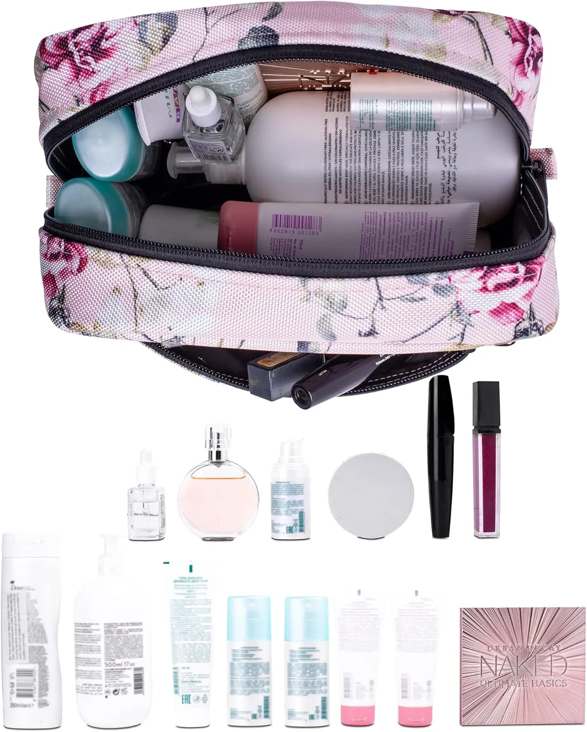 Large Makeup Bag For Women - Zippered Travel Cosmetic Bag - Versatile Leakproof Makeup Pouch (spring roses)