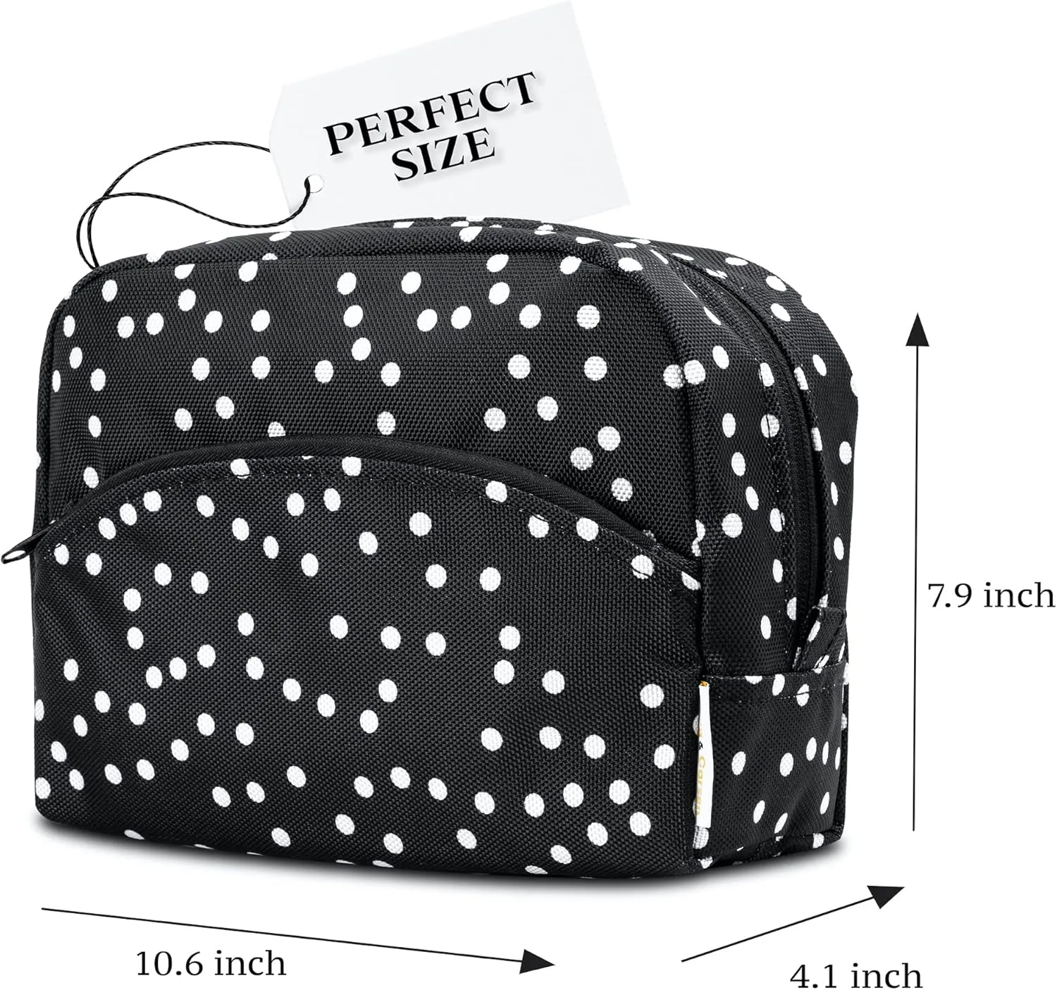 Large Makeup Bag - Waterproof Travel Cosmetic Bag - Zippered Travel Pouch (black polka dot 2)