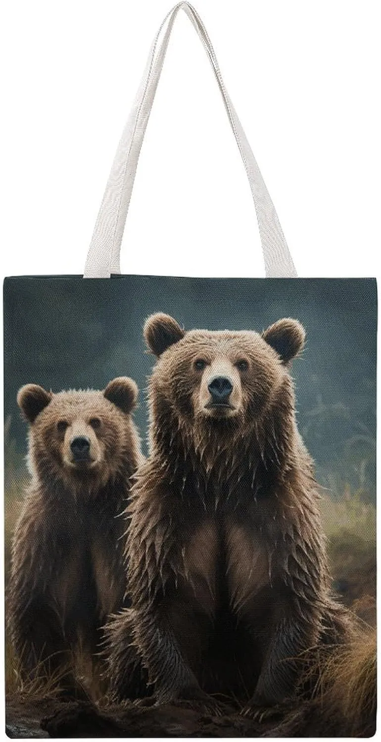 Large Martin Canvas Tote Bag,Encounter Animal Bear Double-sided Printing Tote Bag,canvas Shopping Bag,reusable Tote Bag
