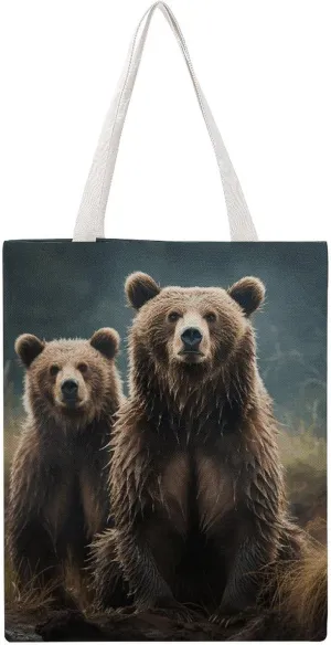 Large Martin Canvas Tote Bag,Encounter Animal Bear Double-sided Printing Tote Bag,canvas Shopping Bag,reusable Tote Bag