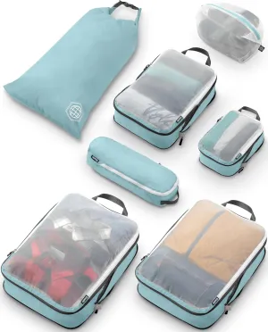 Large Packing Cube Set with See Through Mesh- Compression Packing Cubes Travel Organizers by TRIPPED Travel Gear