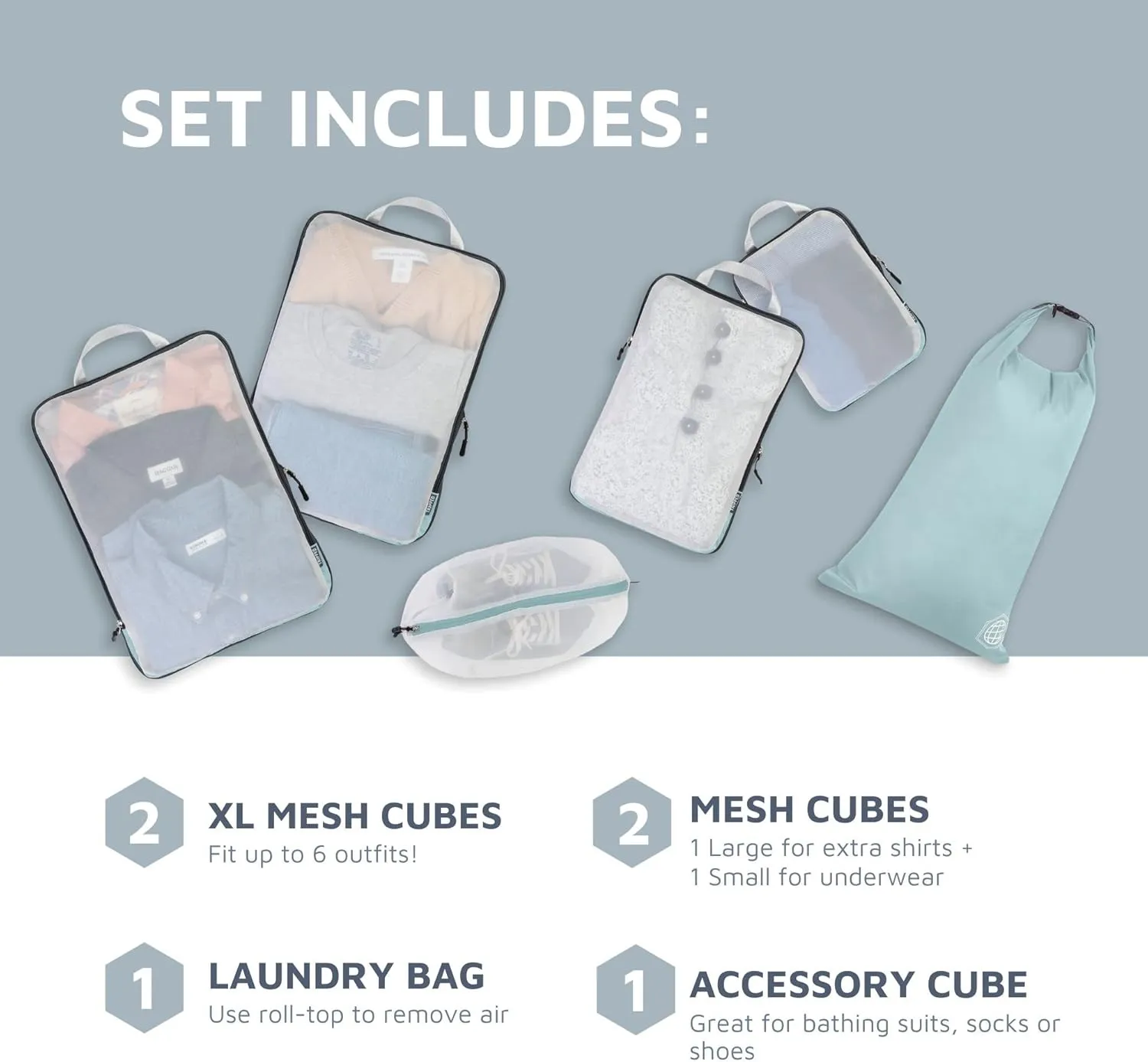 Large Packing Cube Set with See Through Mesh- Compression Packing Cubes Travel Organizers by TRIPPED Travel Gear