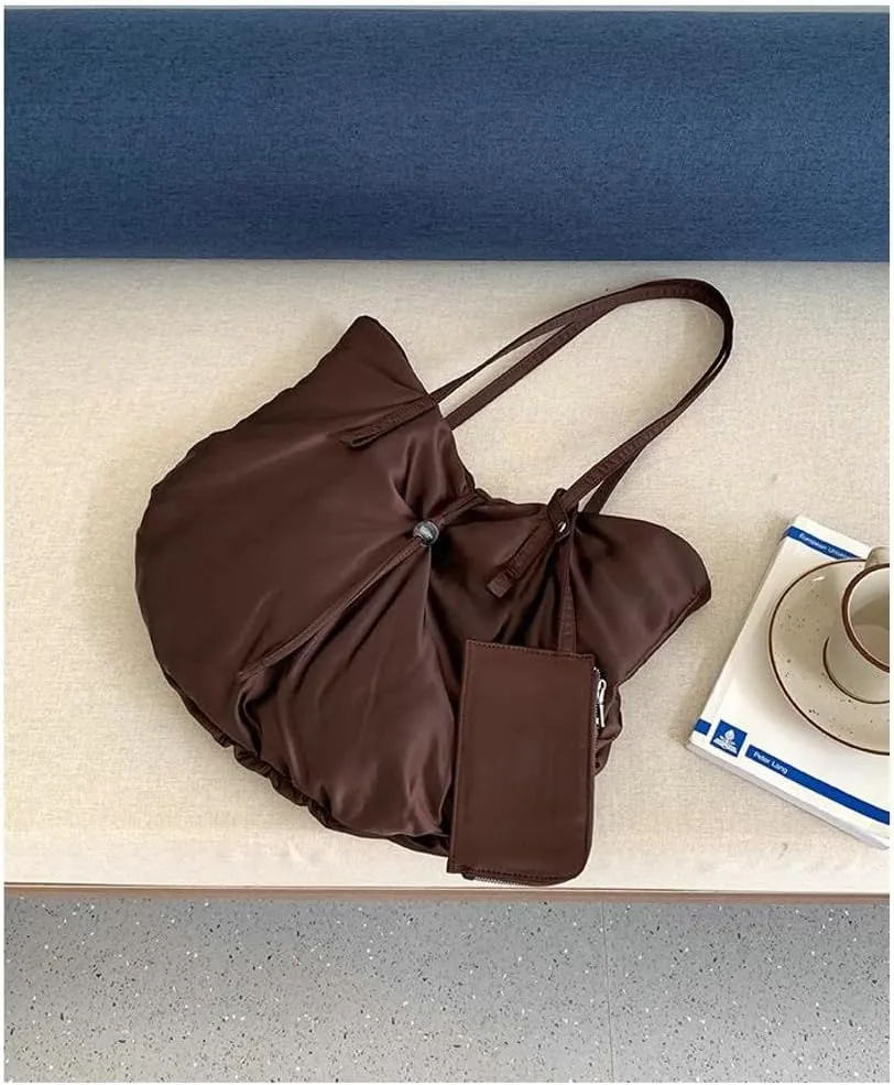 Large Tote Bag Nylon Shoulder Bags for Women Lightweight Foldable Work Purse Top Handle Handbags with Extra Purse