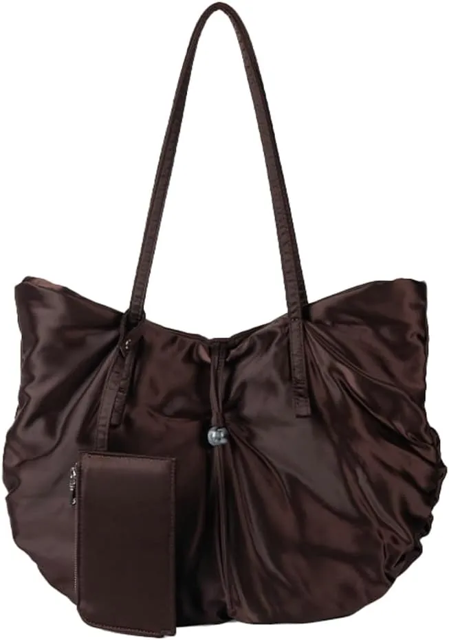Large Tote Bag Nylon Shoulder Bags for Women Lightweight Foldable Work Purse Top Handle Handbags with Extra Purse