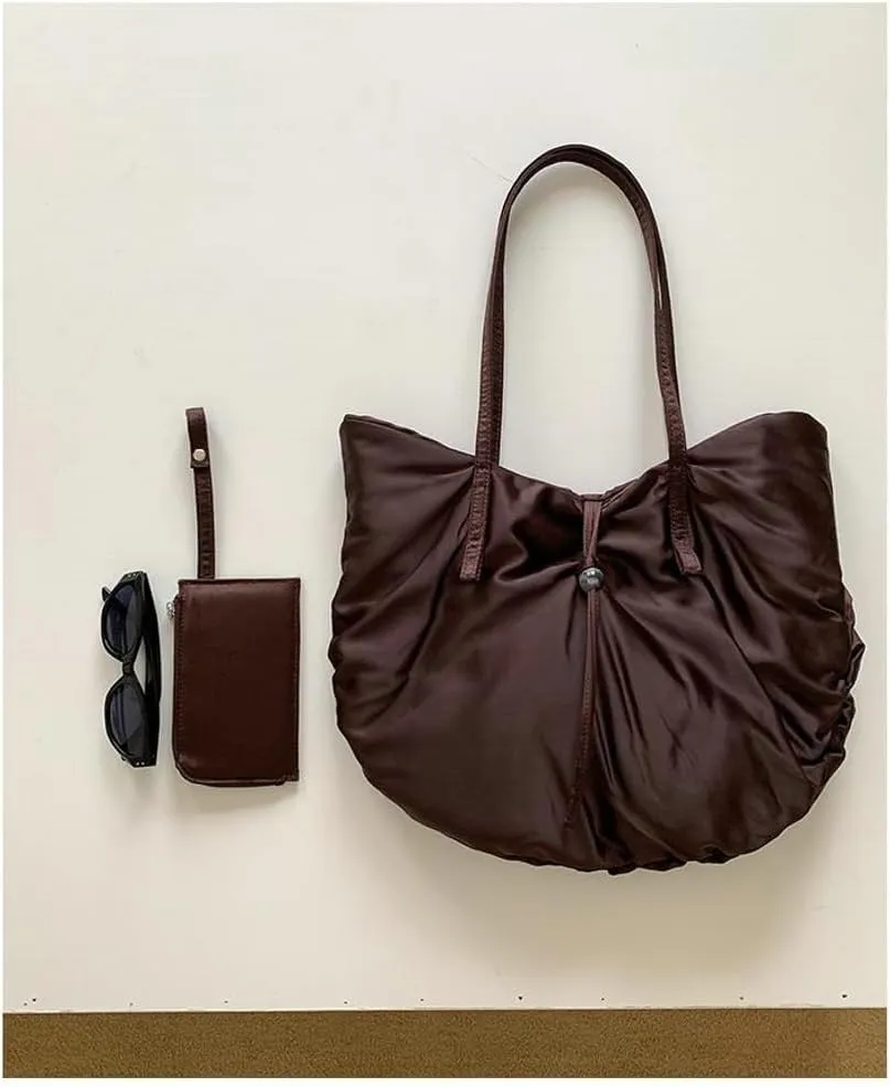 Large Tote Bag Nylon Shoulder Bags for Women Lightweight Foldable Work Purse Top Handle Handbags with Extra Purse