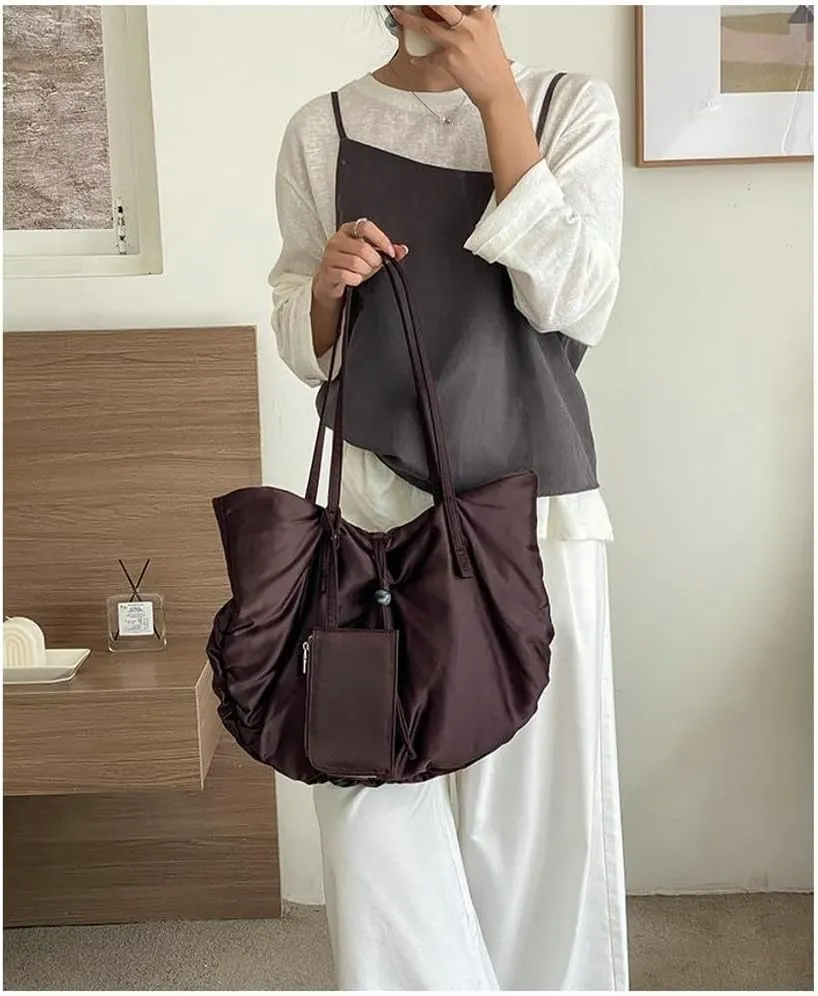 Large Tote Bag Nylon Shoulder Bags for Women Lightweight Foldable Work Purse Top Handle Handbags with Extra Purse