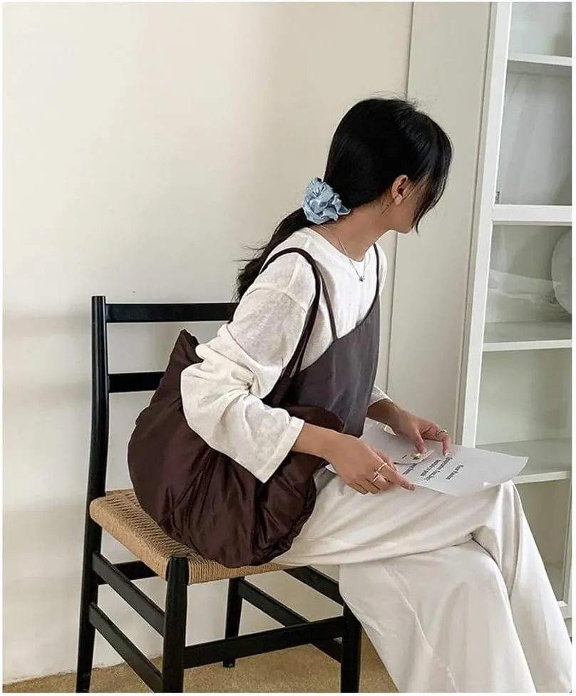 Large Tote Bag Nylon Shoulder Bags for Women Lightweight Foldable Work Purse Top Handle Handbags with Extra Purse